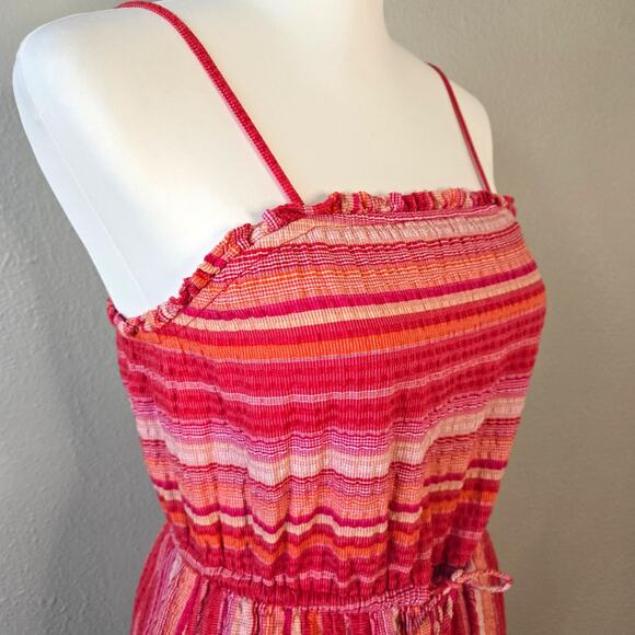 Greylin Striped Tiered Midi Sundress XS Tassel Fringe Crinkle Sleeveless Boho - Picture 3 of 14